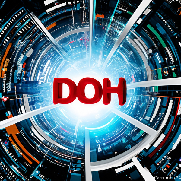 DOH in red comic letters in the white centre of a swirl circuit board like imagery